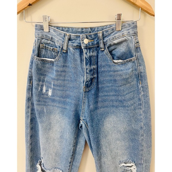 SHEIN Crop Jeans Women Distressed High Waisted 4 - Picture 13 of 15